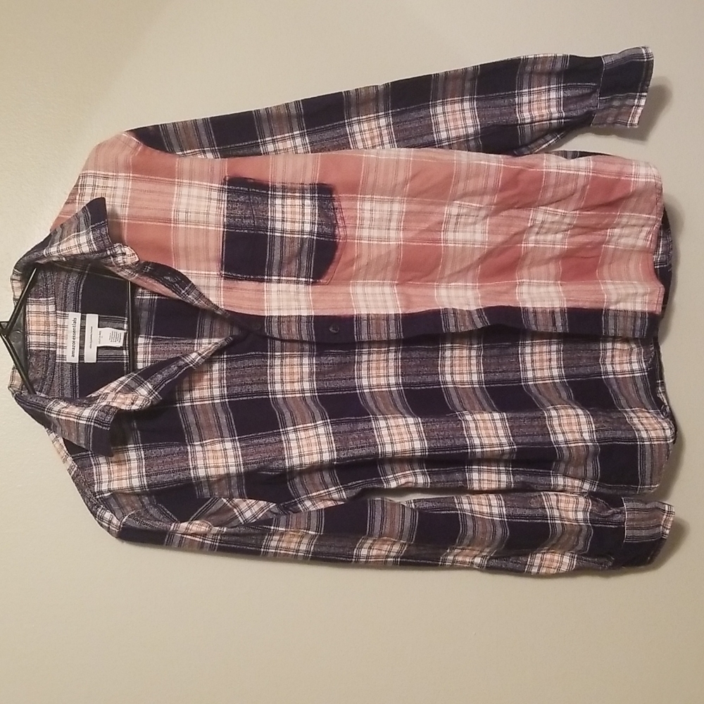 Split Half Bleach Dye Flannel Plaid Long sleeve